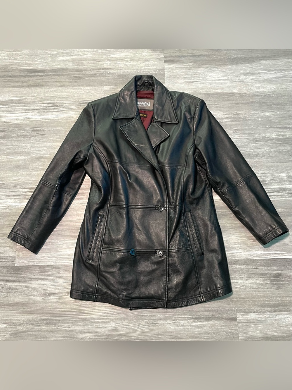 Vintage Wilsons Ginuine Black Leather Coat w/ Red Lining Jacket Quilted Y2K Goth